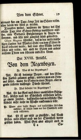 Der XVIII. Artickel. Von dem Regenbogen.