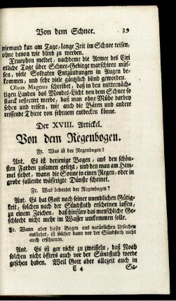 Der XVIII. Artickel. Von dem Regenbogen.