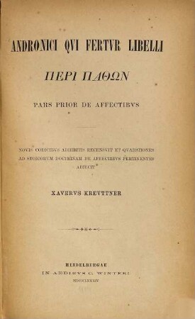 Andronici qui fertur libelli peri pathon pars prior de affectibus