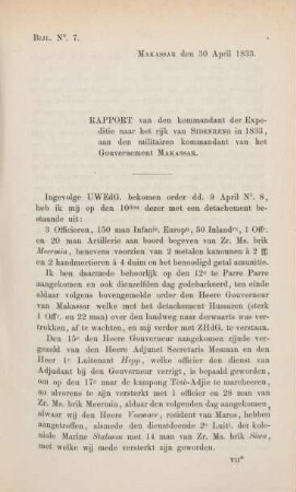 Bijl. No. 7. Rapport van den kommandant der Expeditie naar het rijk van Sidenreng in 1883, ...