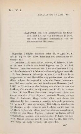 Bijl. No. 7. Rapport van den kommandant der Expeditie naar het rijk van Sidenreng in 1883, ...