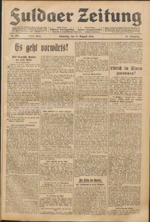 Ausgabe vom Samstag, den 08. August 1914.