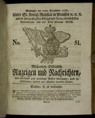 No. 51. Montags, den 22ten December 1760.