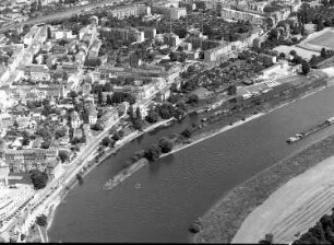 Dresden-Pieschen. Pieschener Hafen (1856/1859) und Wohnbebauung zwischen Leipziger Straße und Konkordienstraße. Luftbild-Schrägaufnahme nach Nordnordosten