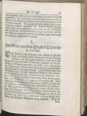 L. Ein Ritter von dem Stachel-Schweine in Orleans.