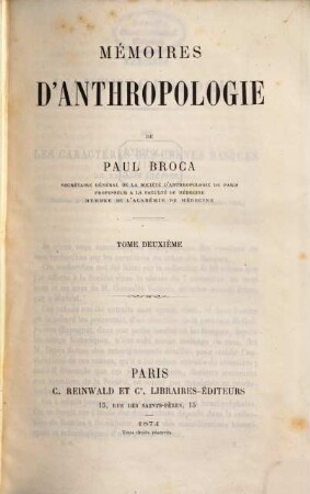 Mémoires d'Anthropologie, 2