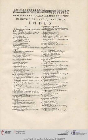 Index: Rerum verborum memorabilium in octo libris antiquitatum cp.