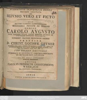 Dissertatio Inavgvralis Medica Sistens Cogitata De Ieivnio Vero Et Ficto