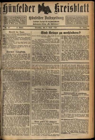Erste Ausgabe vom Dienstag, den 09. April 1929.