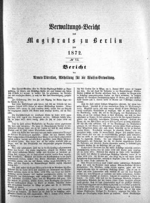 No. VII. Bericht der Armen-Direction, Abtheilung für die Waisen-Verwaltung