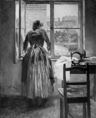 Am Fenster (Aus einem Fenster blickende Näherin)
