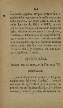 Leccion XXXI. Vireyes bajo el reinado de Fernando VII. (Conclusion.)