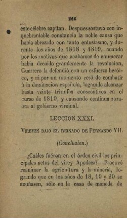 Leccion XXXI. Vireyes bajo el reinado de Fernando VII. (Conclusion.)