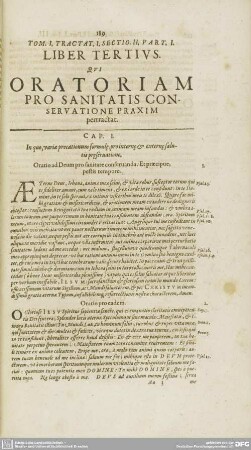 LIBER TERTIUS. QUI ORATORIAM PRO SANITATIS CONSERVATIONE PRAXIM pertractat.