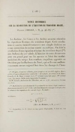 Notice historique sur la resolution de l'équation du troisième degré; d'après Cossali.