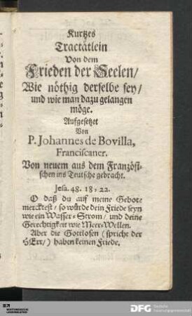 Kurtzes Tractätlein Von dem Frieden der Seelen