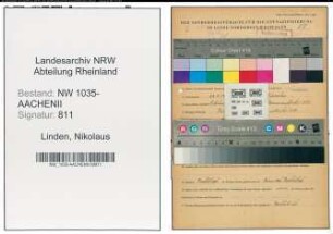 Entnazifizierung Nikolaus Linden , geb. 26.07.1907 (Maschinist)