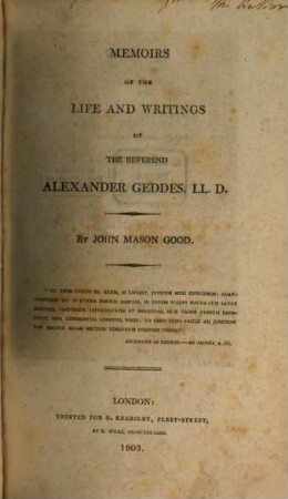 Memoirs of the Life and Writings of Alex. Geddes