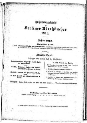 Inhaltsverzeichnis des Berliner Adreßbuchs 1910
