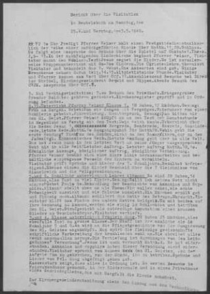 Beutelsbach: Visitationsbericht mit Pfarrbericht 1948