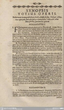 Synopsis Totius Operis.