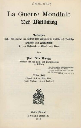 Teil 1: (August 1914 bis März 1915)