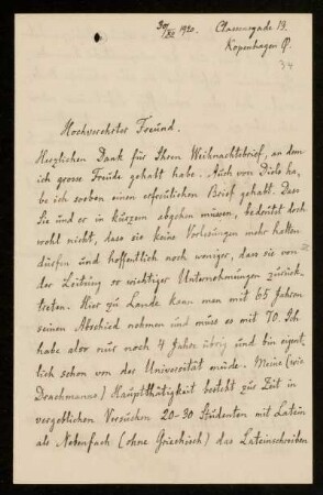 Nr. 34. Brief von Johan L. Heiberg an Ulrich von Wilamowitz-Moellendorff. Kopenhagen, 30.12.1920