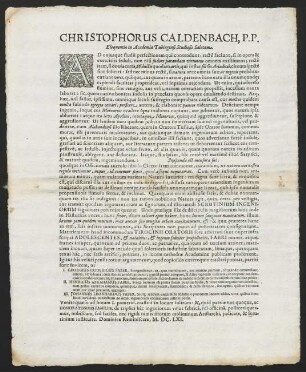 Christophorus Caldenbach, P. P. Eloquentiae in Academia Tubingensi Studiosis Salutem