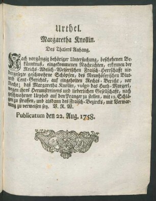 Urthel. Margaretha Knollin