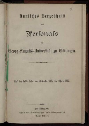 WS 1887/88: Personal-Bestand der Georg-Augusts-Universität zu Göttingen