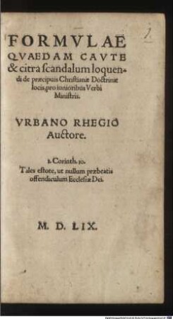 Formulae quaedam caute et citra Scandalum loquendi de praecipuis christianae doctrinae locis