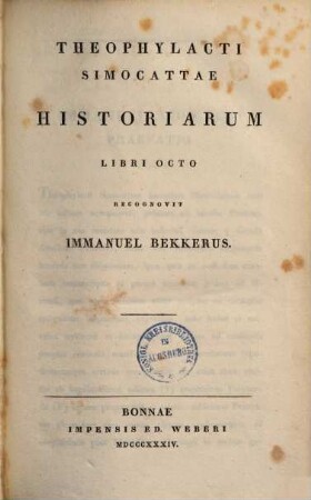 Theophylacti Simocattae Historiarum libri octo