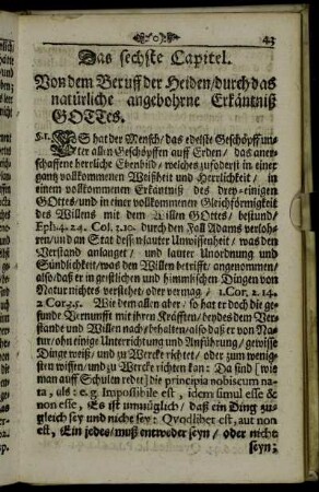 Das sechste Capitel. Von dem Beruff der Heiden/ durch das natürliche angebohrne Erkäntniß Gottes.