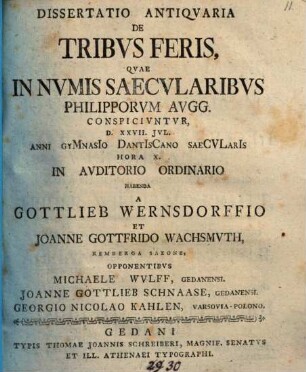 Diss. antiquaria de tribus feris, quae in numis saecularibus Philipporum Augg. conspiciuntur