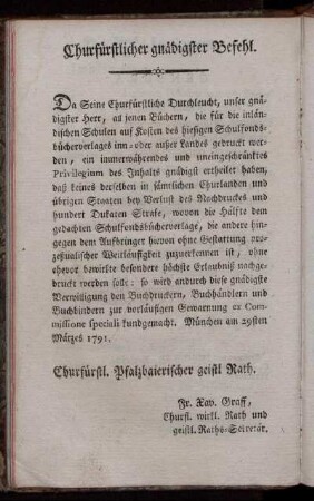Churfürstlicher gnädigster Befehl.