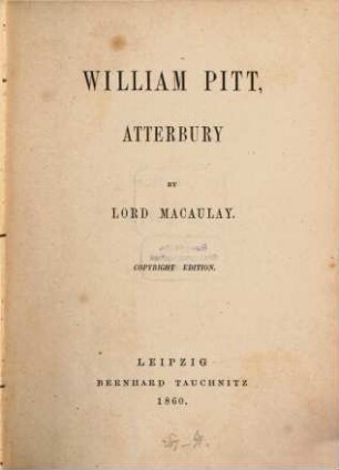 William Pitt, Atterbury
