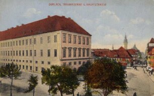Postkartenalbum mit Motiven von Durlach. "Durlach. Trainerkaserne und Hauptstrasse"