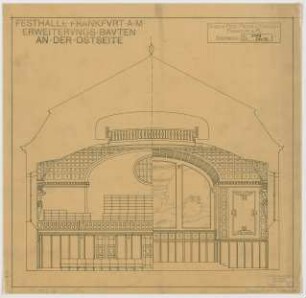 Thiersch, Friedrich von; Frankfurt / Main (Hessen); Festhalle - Kleiner Konzertsaal Ostseite (Perspektivischer Schnitt)