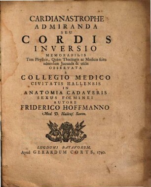 Cardianastrophe admiranda seu cordiis in versione orabilis