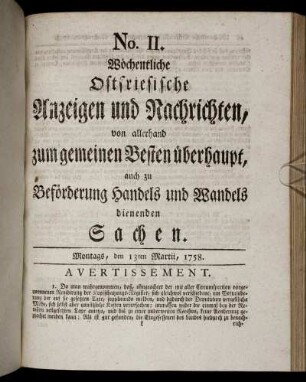 No. 11. Montags, den 13ten Martii, 1758.
