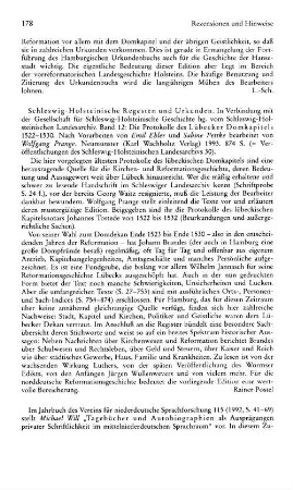 Schleswig-Holsteinische Regesten und Urkunden, in Verbindung mit der Gesellschaft für Schleswig-Holsteinische Geschichte hrsg. vom Schleswig-Holsteinischen Landesarchiv, Bd. 12, Die Protokolle des Lübecker Domkapitels 1522 - 1530, nach Vorarbeiten von Emil Ehler undSabine Pettke bearb. von Wolfgang Prange, (Veröffentlichungen des Schleswig-Holsteinischen Landesarchivs, 30) : Neumünster, Wachholtz, 1993