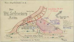 Schönenberg, Bahnhof: Grundstücksangelegenheiten. Mit Einzeichnung der Omnibusfahrwege.