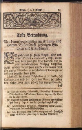 Erste Betrachtung. Von denen vornehmsten zur Kräuter- und Garten-Wissenschafft gehörigen Büchern und Erfindungen