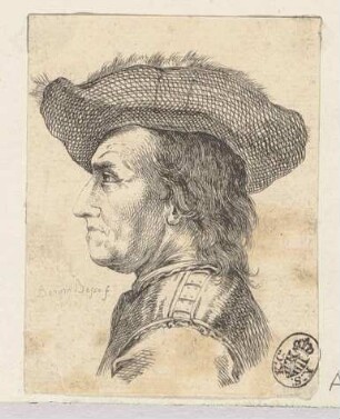 Bildnis eines Mannes mit Hut im Profil nach links, aus der Folge "Prove d'aqua forte" oder "Têtes et Croquis"