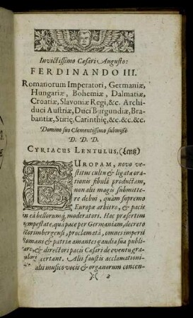 Invictissimo Caesari Augusto: Ferdinando III. Romanorum Imperatori ...