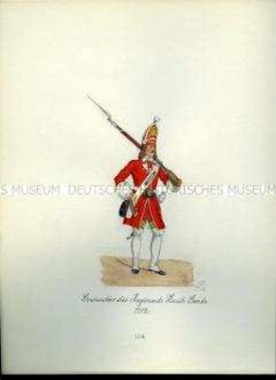 Uniformdarstellung, Grenadier des 2. Garde-Regiments zu Fuß, 1712. Aus: Sammelmappe "Sachsens Militär", Königliche Arsenalsammlung.