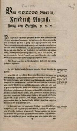 Von Gottes Gnaden, Friedrich August, König von Sachsen, etc. etc. etc. : [Gegeben Dresden, am 11. July 1811]