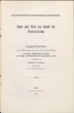 Ueber zwei Fälle von Geburt bei Uteruscarcinom