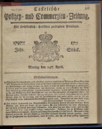 17tes Stueck, Montag den 24ten April 1797