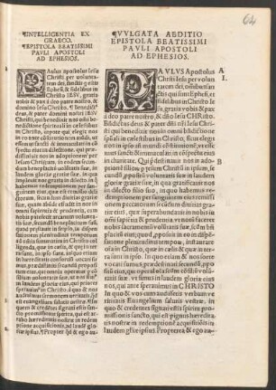 Intelligentia Ex Graeco. Epistola Beatissimi Pauli Apostoli Ad Ephesios. = Vulgata Aeditio. Epistola Beatissimi Pauli Apostoli Ad Ephesios.